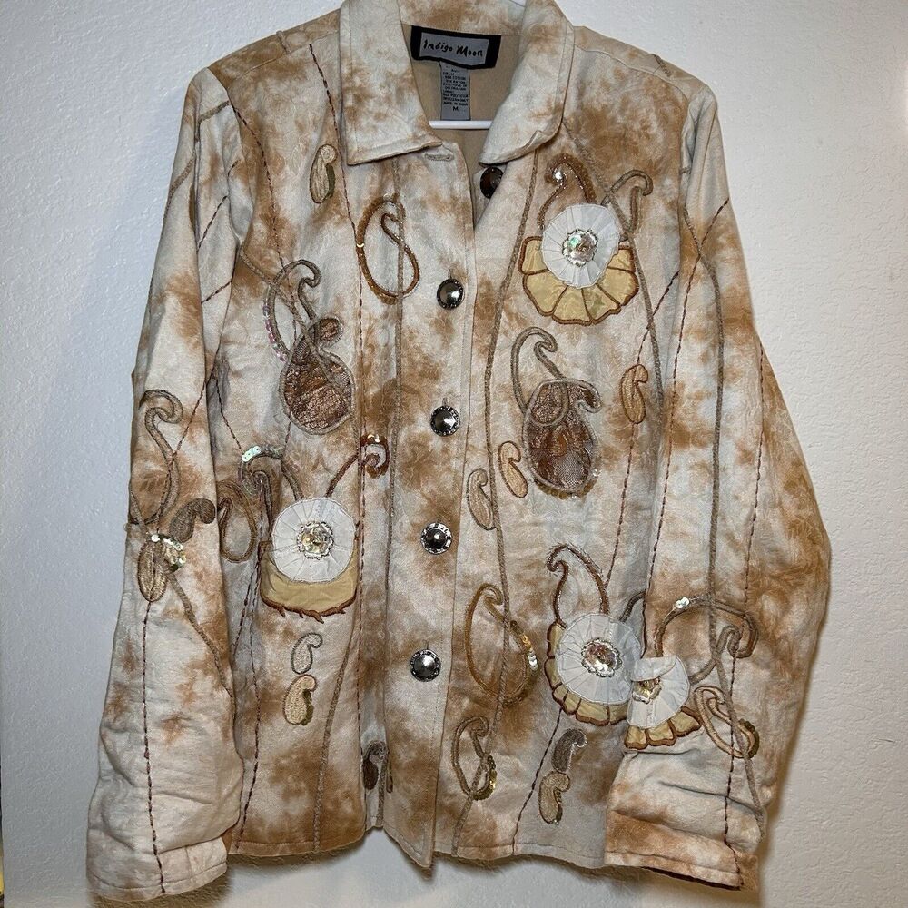 Indigo Moon Women's Size Medium Embroidered Button Front Jacket Vintage Fall
